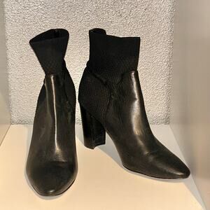 Cole Haan Online Edgy Black Leather Stacked Heel Neoprene Ankle Boot Bootie